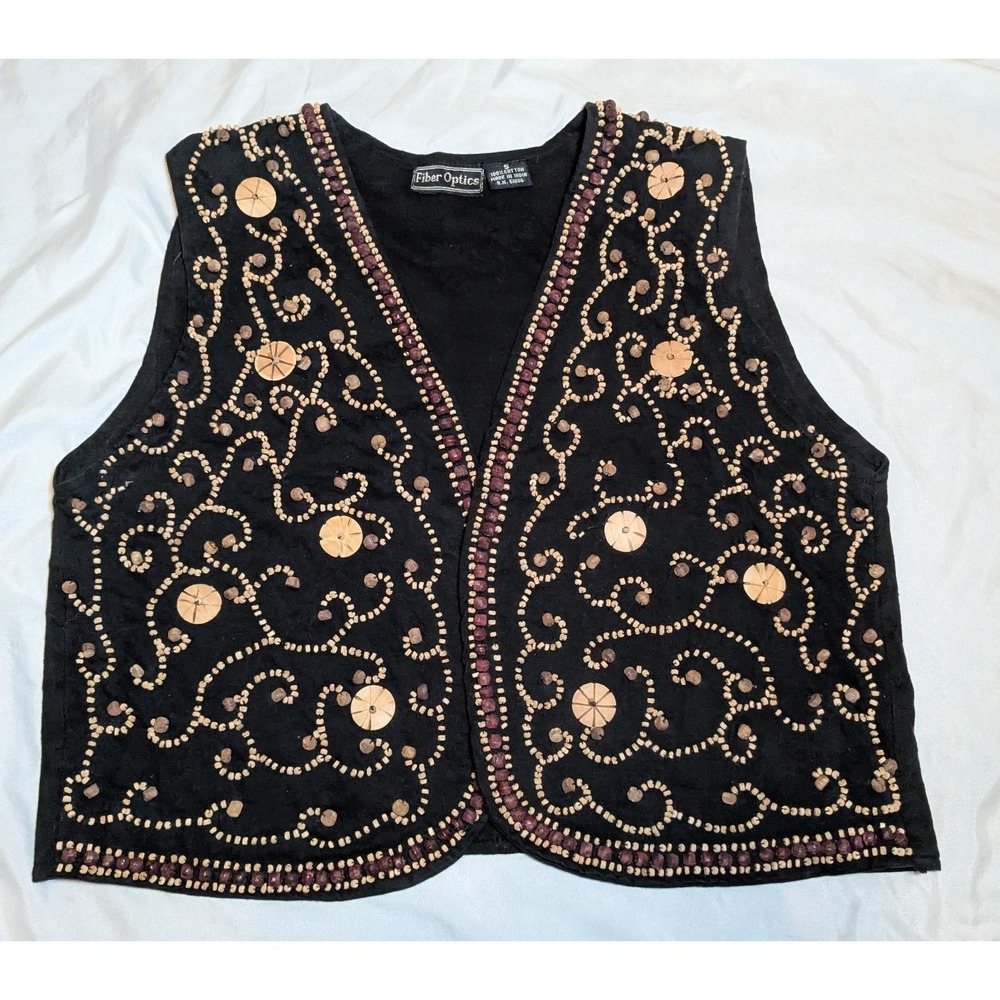 Vintage Fiber Optics‎ Women's Vest  With Wooden Embellishments Size Small